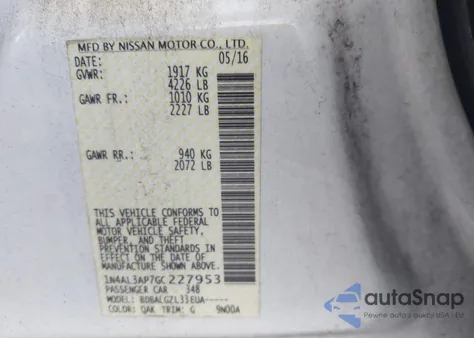 2016 Nissan Altima 2.5/S/Sv/Sl/Sr z USA, uszkodzony, nr VIN 1N4AL3AP7GC227953